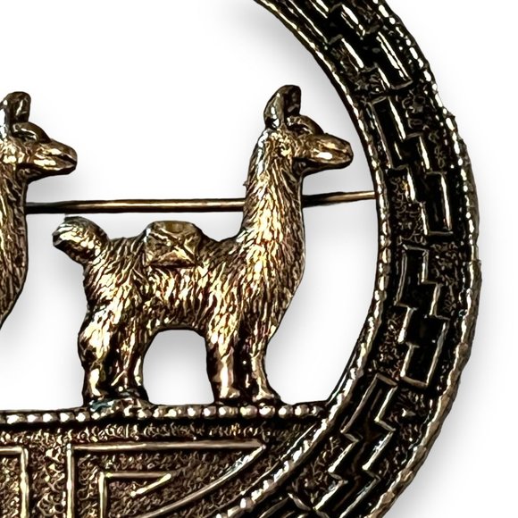LLama Alpaca Silver 900 Aztec Brooch Pin Industrial Argentina Vintage Antique - Picture 2 of 11
